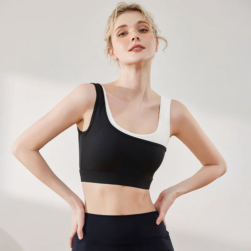 

Colored U-neck Integrated Fixed Chest Pad for Fashionable Gathering, Shock Absorption, Anti Shake Sports Bra