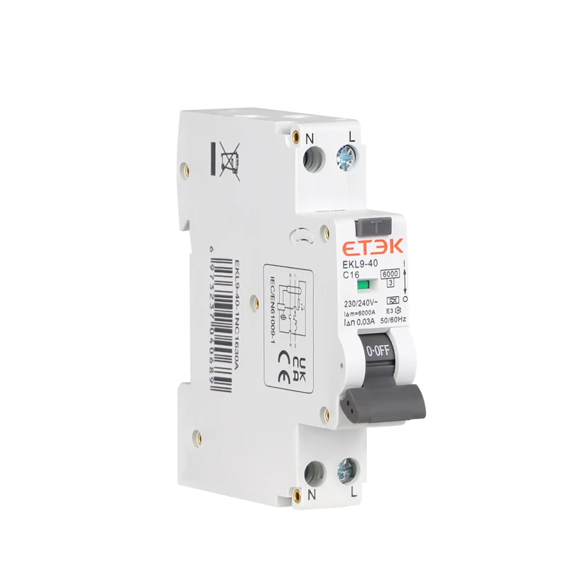 ETEC RCBO Type A Residual Automatic Circuit Breaker 6KA 1P+N 2P DPN With Over Current Leakage Protection 30mA EKL9-40