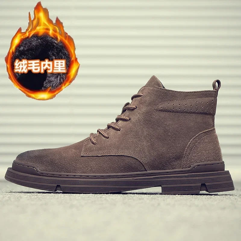 Stivali da uomo metà polpaccio Basic autunno/inverno 2020 nuovo stile britannico retrò Trendy Mid Top stivali militari scarpa da uomo colore caffè scuro