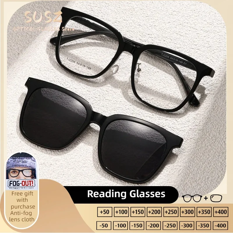 SUSZ  Fashion Round Magnet Clip On Polarized Sunglasses Women Optical Anti Blue Ray Myopia Progressive Prescription Eyeglasses