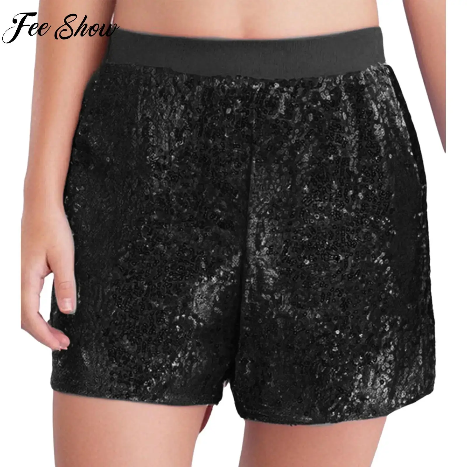 

Kids Girls Shining Sequins Latin Jazz Hip Hop Dance Shorts Bottoms Child Disco Party Fancy Dress Up Performance Fashion Costume