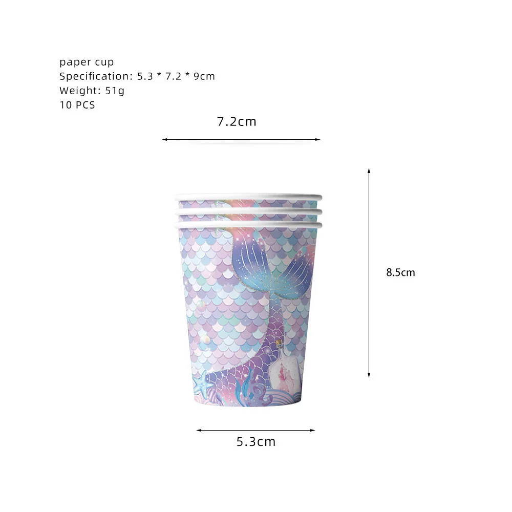 10 Pcs Blue Mermaid Birthday Party Theme Flag Pulling Napkin Plate Tableware Party Equipment Decoration Anniversary Unicorn