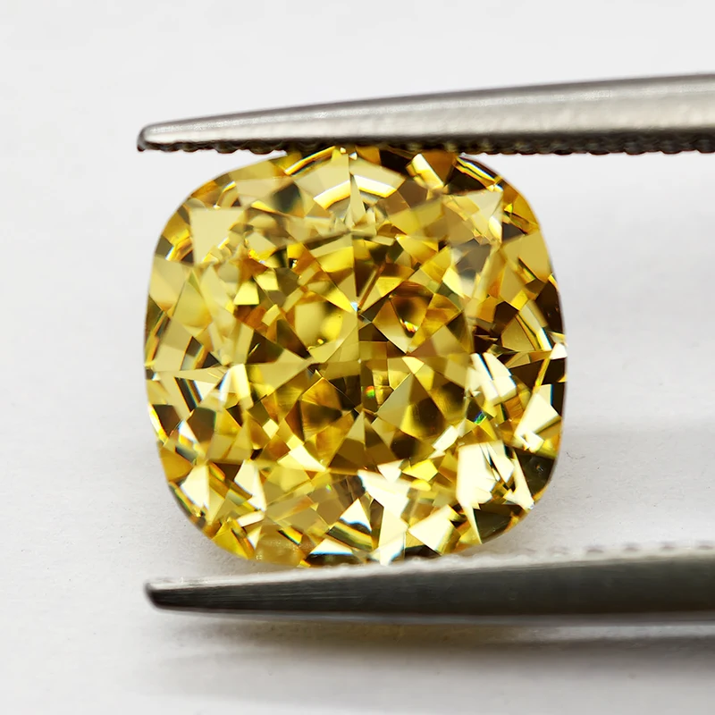 Now Yellow Square Cushion Crushed Ice Cut Cubic Zirconia High Carbon Diamond CZ 4K Cutting 5A+ Quality