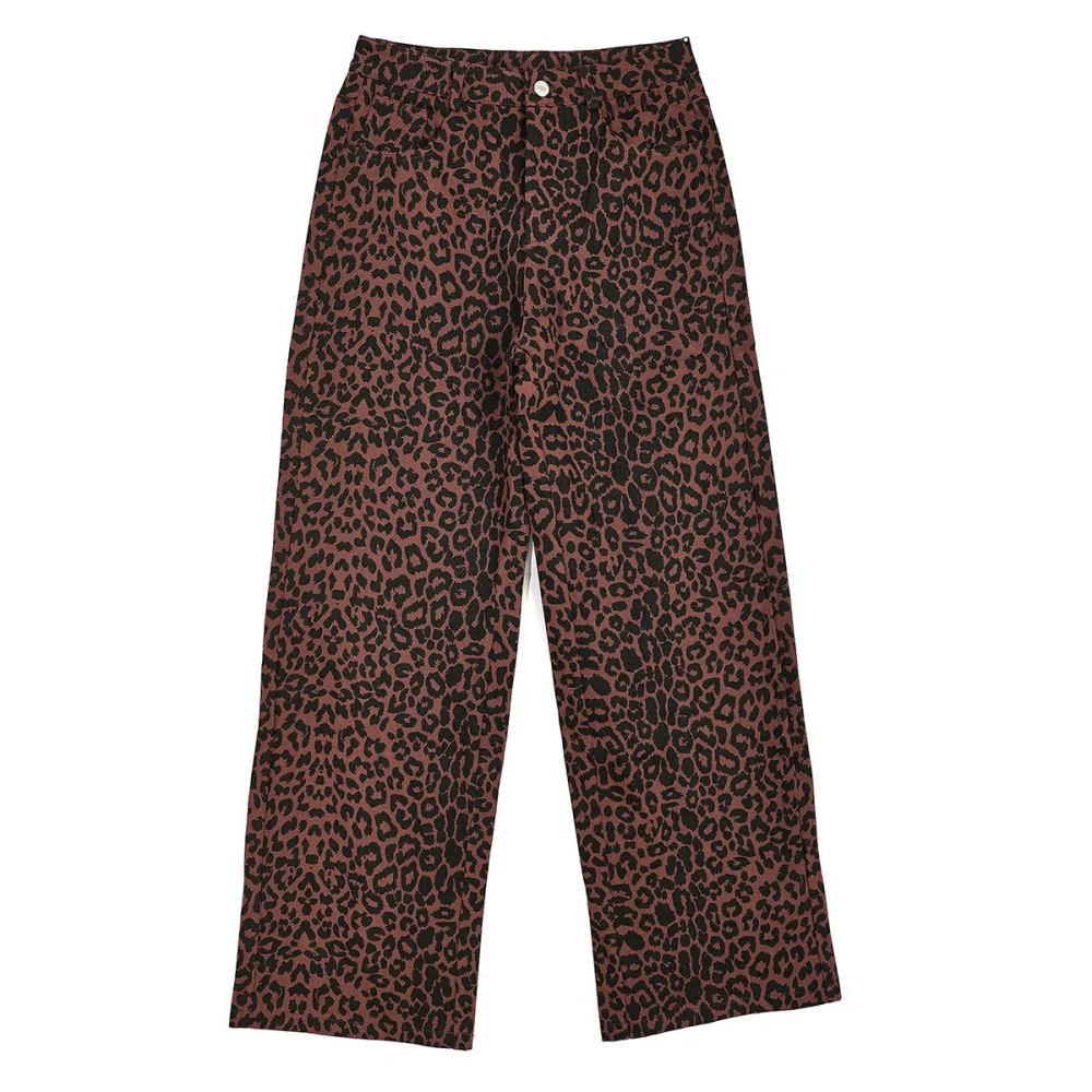 BKLD 2024 Summer New Loose High Waisted Straight Wide Leg Pants Fashion Leopard Printed Trousers Y2k Clothes Streetwear Women