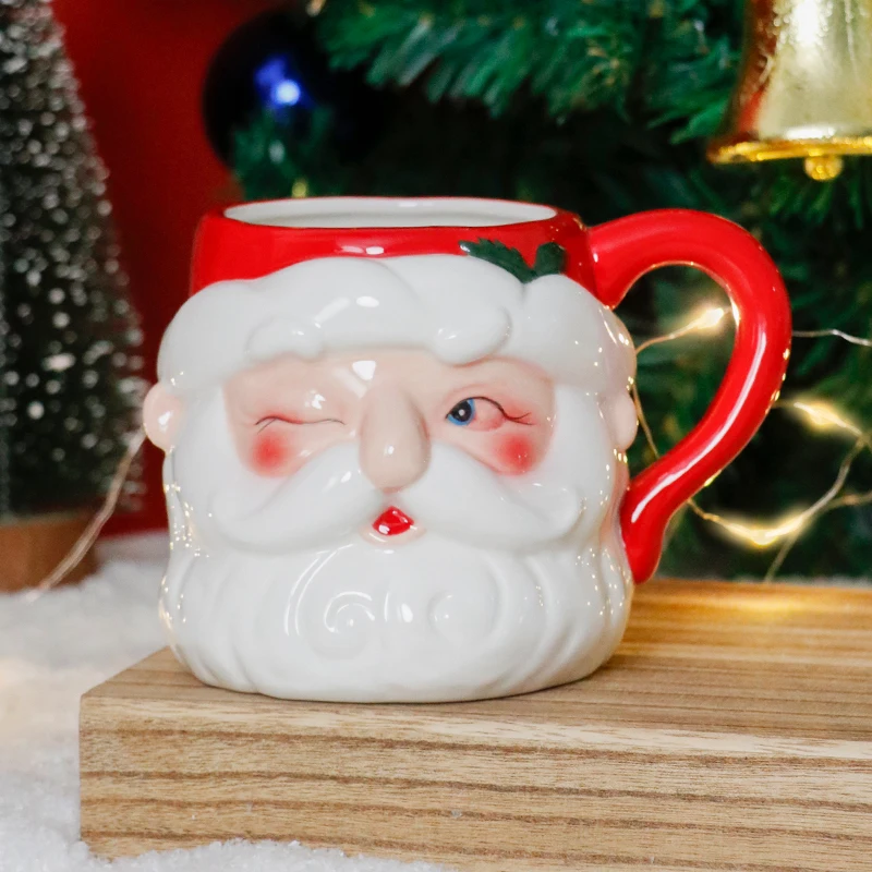 Santa 3D Hand-Painted Ceramic Mug with Handgrip Coffee Milk Tea Perfect Gift Christmas Holiday Gift Box Cartoon Creative
