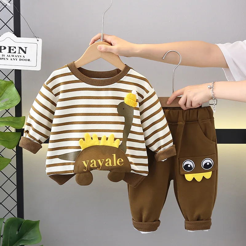 

Infant Boy Clothes Set 2025 Spring Autum Korean Striped Dinosaur Long Sleeve Pullover Tops and Pants Baby Boys Outfits Kids Suit