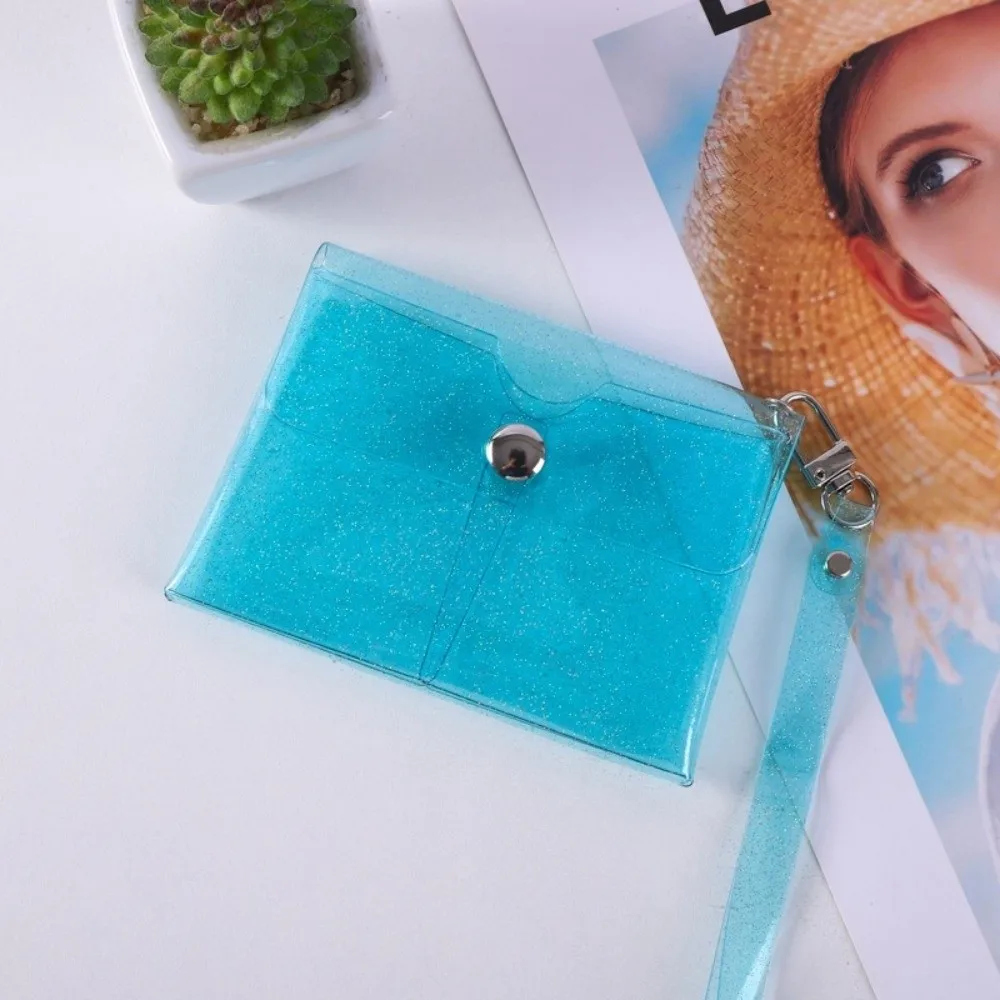 Portable PVC Coin Purse Double-layer Transparent Key Card Holder Colorful with Wrist Strap Lipstick Storage Bag