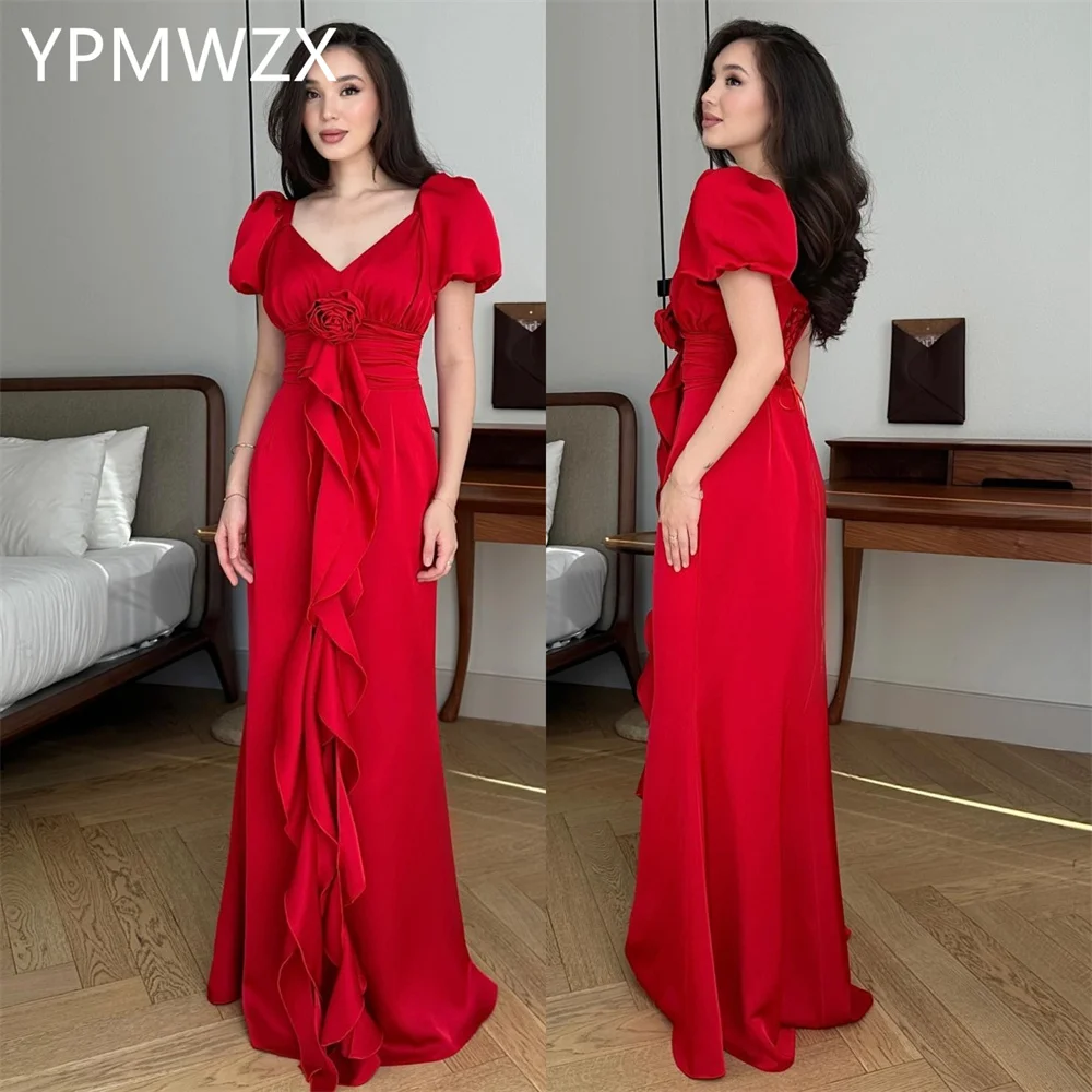 

Customized Evening Dress Women Prom Gown Party Occasion YPMWZX V-neck Column Floor Length Skirts Bespoke Dresses Formal