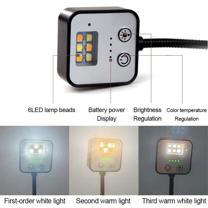 أضواء الطاولة LED USB قابلة للشحن مرنة المحمولة مشبك كتب ضوء غرفة نوم دراسة القراءة عنبر حماية العين مصابيح مكتبية #5