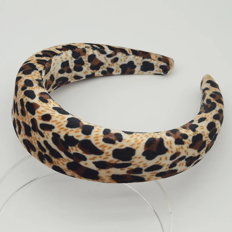 Sponge filled Leopard Velvet Chunky women headbands Fashion high hair hoops fur fabric plastic hairbands for girls Headpieces