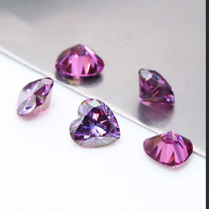 Heart Cut Purple Red Color Moissanite Loose Stones 0.5-3ct Love Heart Moissanite Diamond Bead with Gra Pass Tester for Diy Ring