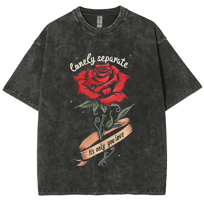 

Single Rose Print T Shirts 2000s Clothes Y2K Summer Tops Clothes Same Gender Design Overseas Export Streetwear 15 Colors