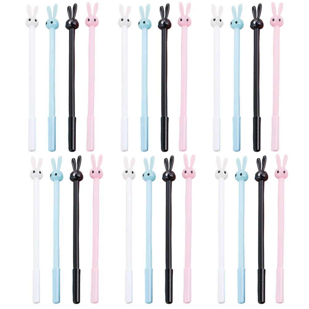 24Pcs Rabbit Gel Pens Long Ear Cartoon Bunny Ink Pens Smooth Writing Student School Supplies Tools
