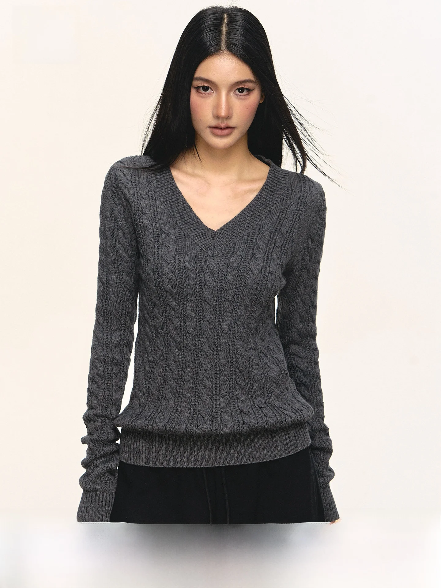 

Anna Aneae Women's Knitted Sweater V-Ne Twist Slim Fit Warm Spring Faion Casual Sle Long Sve Casual Feel