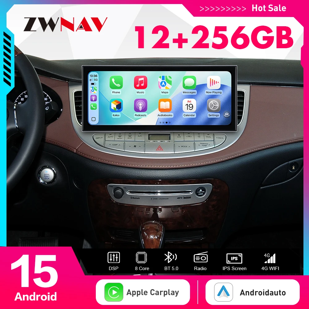 15.8 inch Carplay Car Radio Touch Screen For Hyundai Genesis 2008-2013 Android 15 GPS Navigation Multimedia Player Head Unit