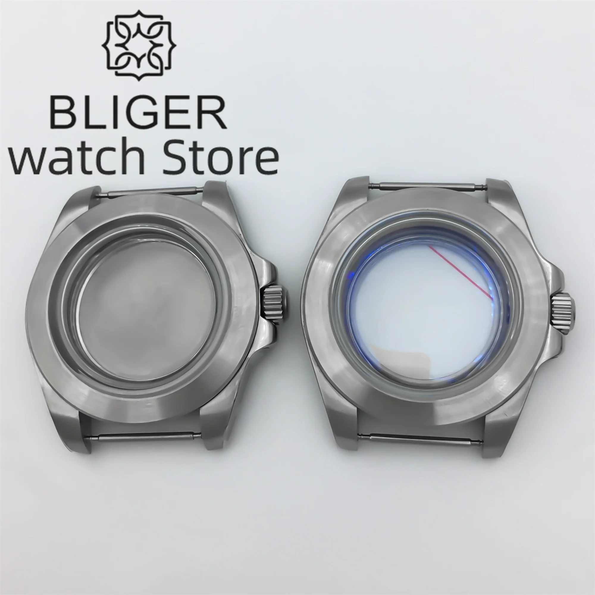BLIGER 40 มม.สแตนเลสสตีลแปรงกรณี AR Blue Domed Glass แปรงคงที่ Slope BEZEL Fit NH34 NH35 36 ETA2824 PT5000 การเคลื่อนไหว