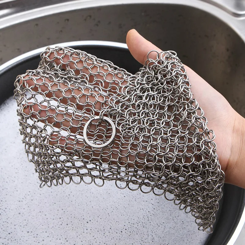 Cast Iron Scrubber Chainmail Cleaner for Cast Iron Pans, Stainless Steel Chain Mail to Clean Cast Metal Chain Cleaning Mesh