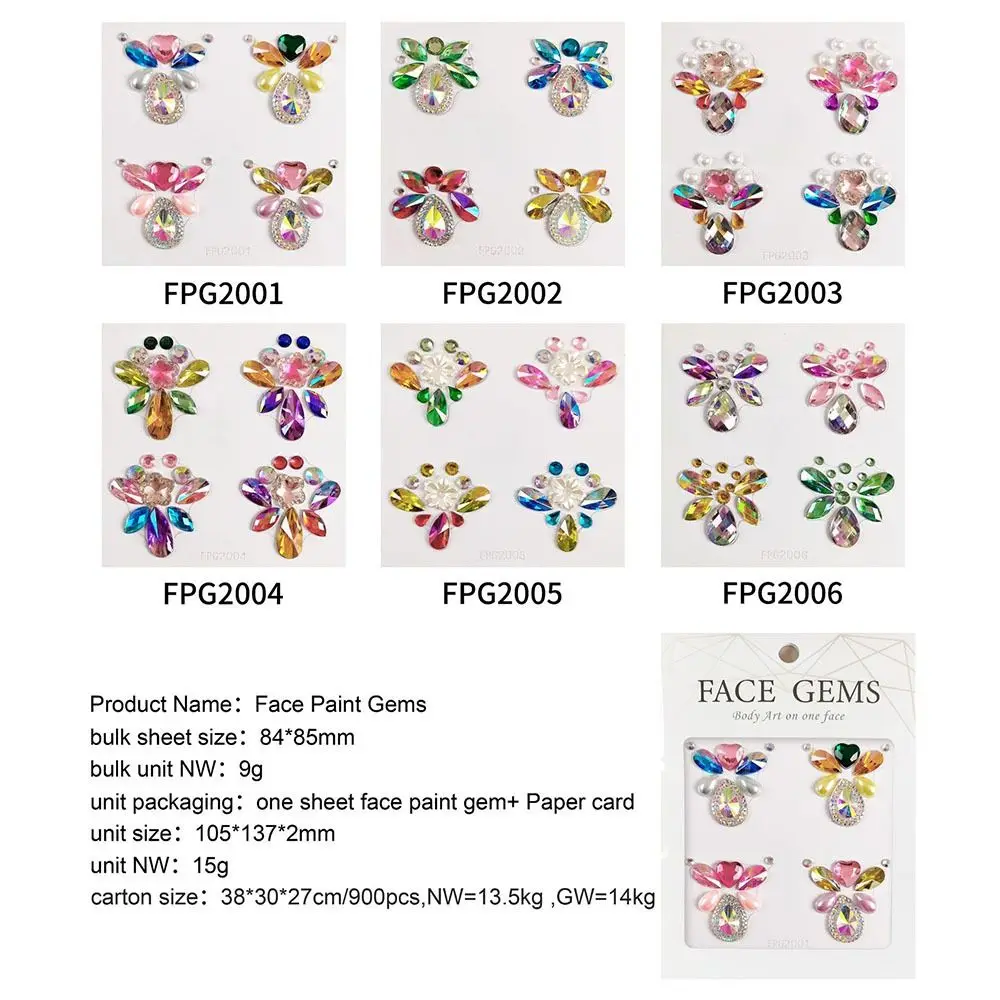 3D Forehead Tattoo Stickers Colorful DIY Face Body Rhinestone Stickers Face Jewels Glitter Children Gem Stickers