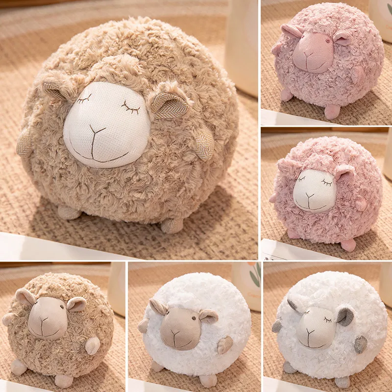 

28cm Lovely Round Sheep Plush Toys Stuffed Animal Round Ball Sheep Fluffy Lamb Plushie Doll Soft Pillow Kid Birthday Xmas Gifts