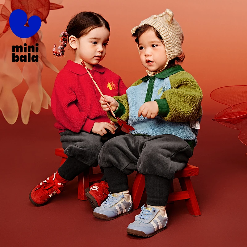 Mini Bala Double-Sided Furry Set of Sweater and Long Pants for Boys and Girls 2025 New Winter Styles as Two-Piece Set