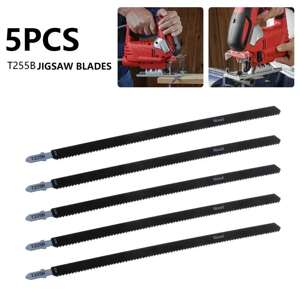 5pcs 250mm Jig Saw Blade HCS Jigsaw Blade Sheet Panels Hard Wood Metal Cutting Woodworking Cutter T225B For Bosch Dewalt