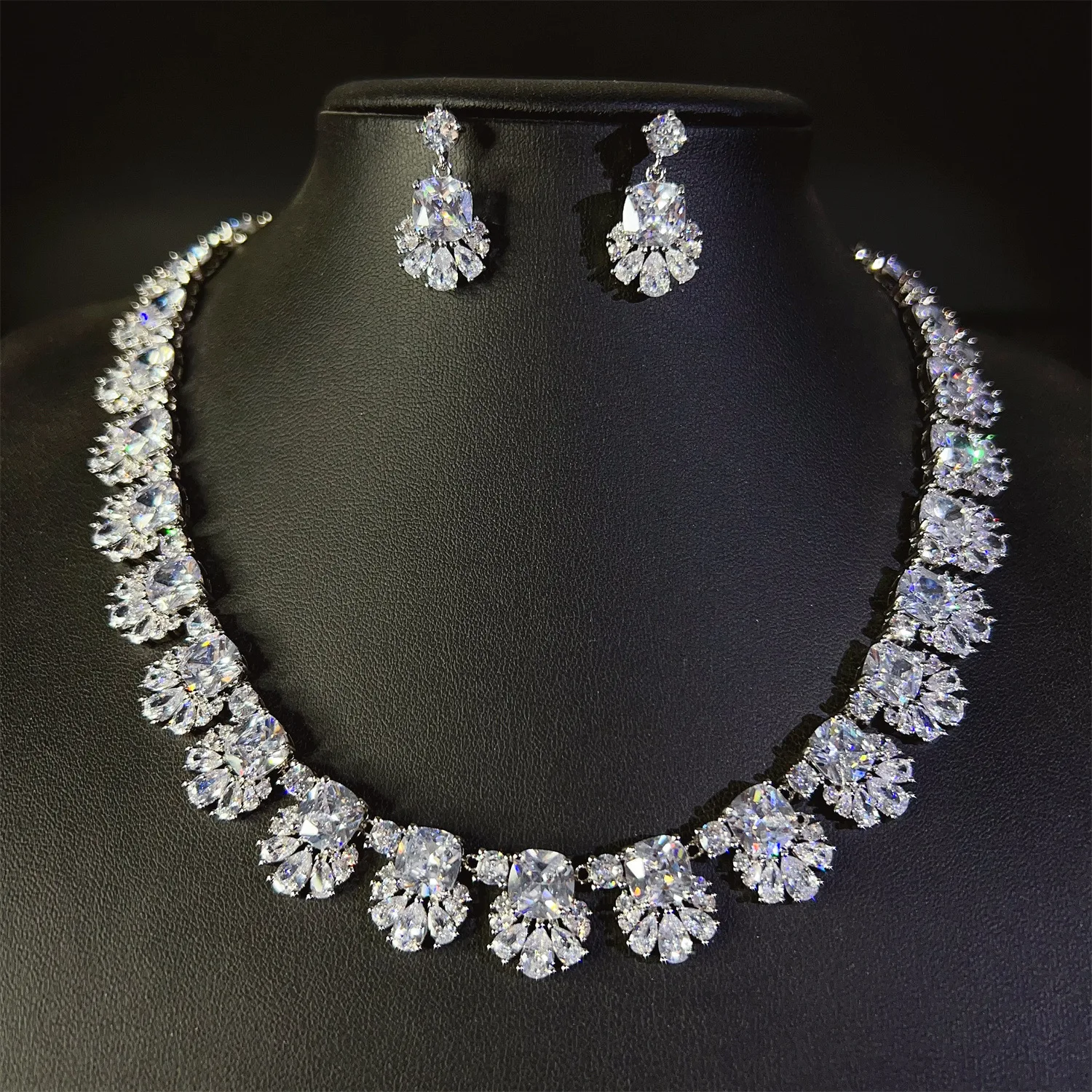 HIBRIDE Classic Summer Versatile Yellow Translucent Flower Zirconia Necklace Earrings Jewellery Set Party Wedding Event S-701