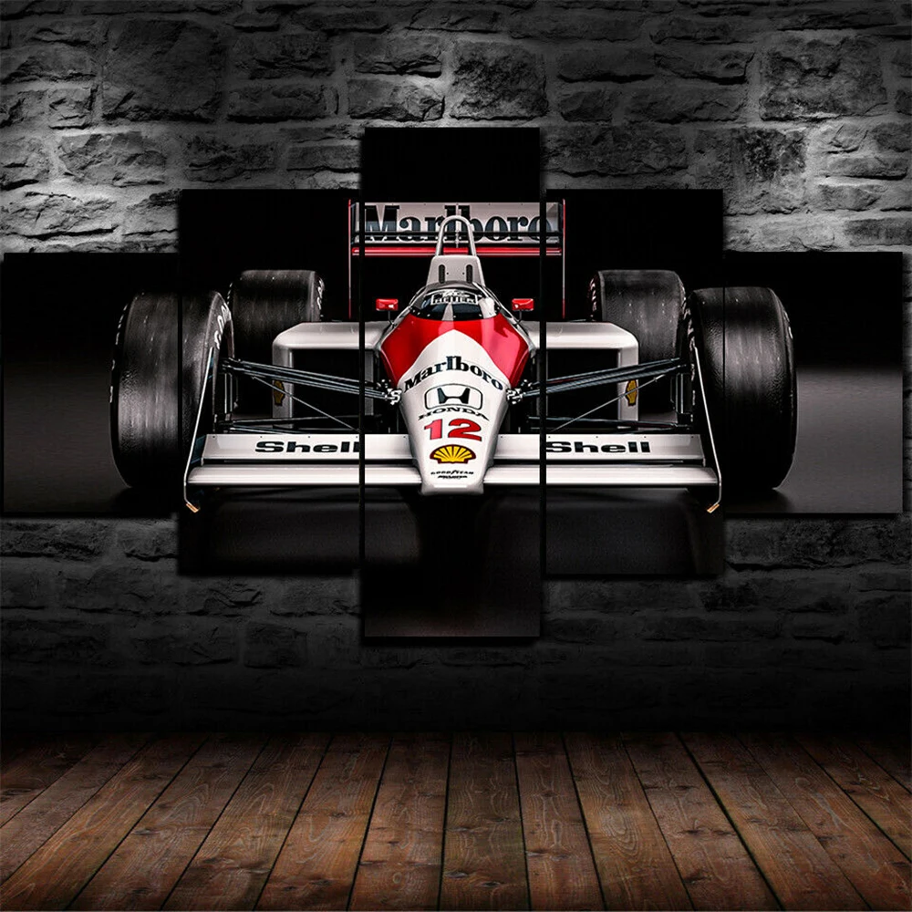 White F1 Car 5 Pieces Canvas Wall Arts Poster Print Living Room Picture Painting Bedroom Mural Home Decor Artwork Walllpaper