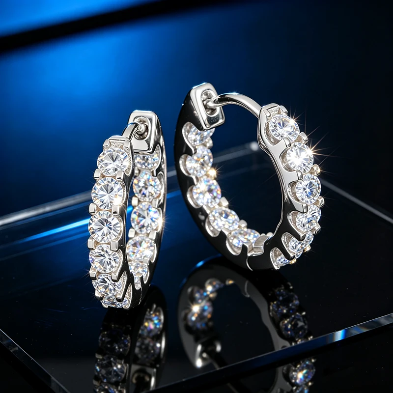 D-Farbe 2,5mm Moissanit-Ohrringe mit GRA-Zertifikat 925 Sterling Silber Creolen Funkelnde Ohrringe für Damen Hochzeit Party Schmuck – Detail 3