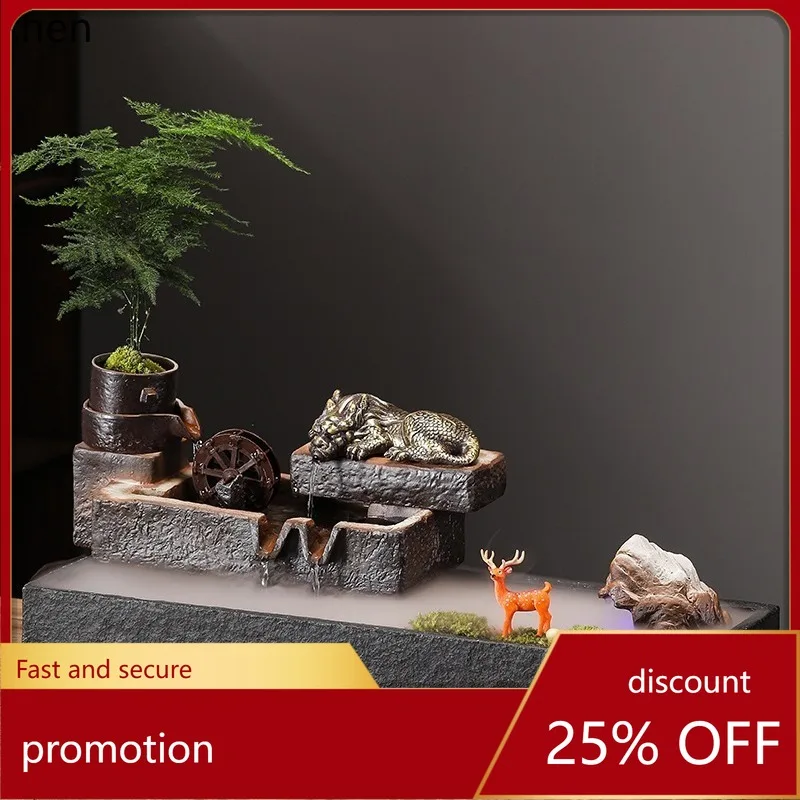 

HXL Flowing Water Ornament Desktop Fish Tank Circulating Water Decoration for Living Room Wealth-Bringing Opening Gift