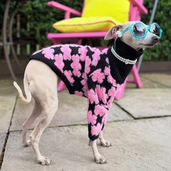 Abrigo de punto floral para perras Greyhound y Whippet – Suéter de invierno rosa