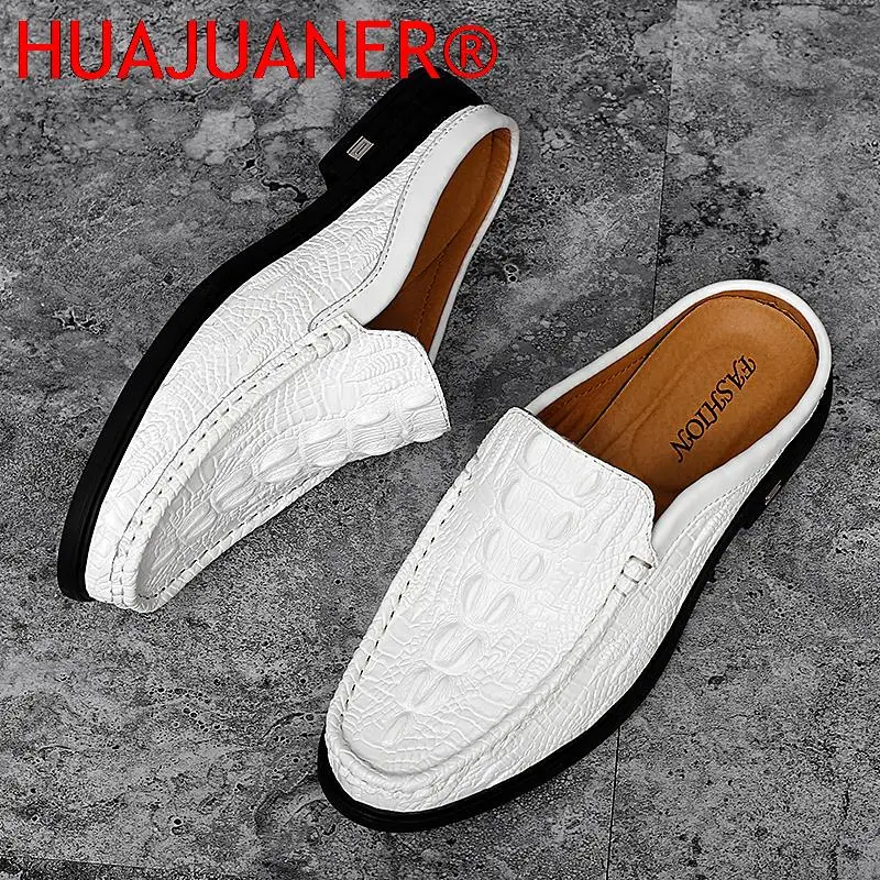 2026 Black Half Shoes for Men Leather Shoes Men Mules Casual Shoes Men Fashion Social Big Size Mocassin Elegantes Walking Shoes