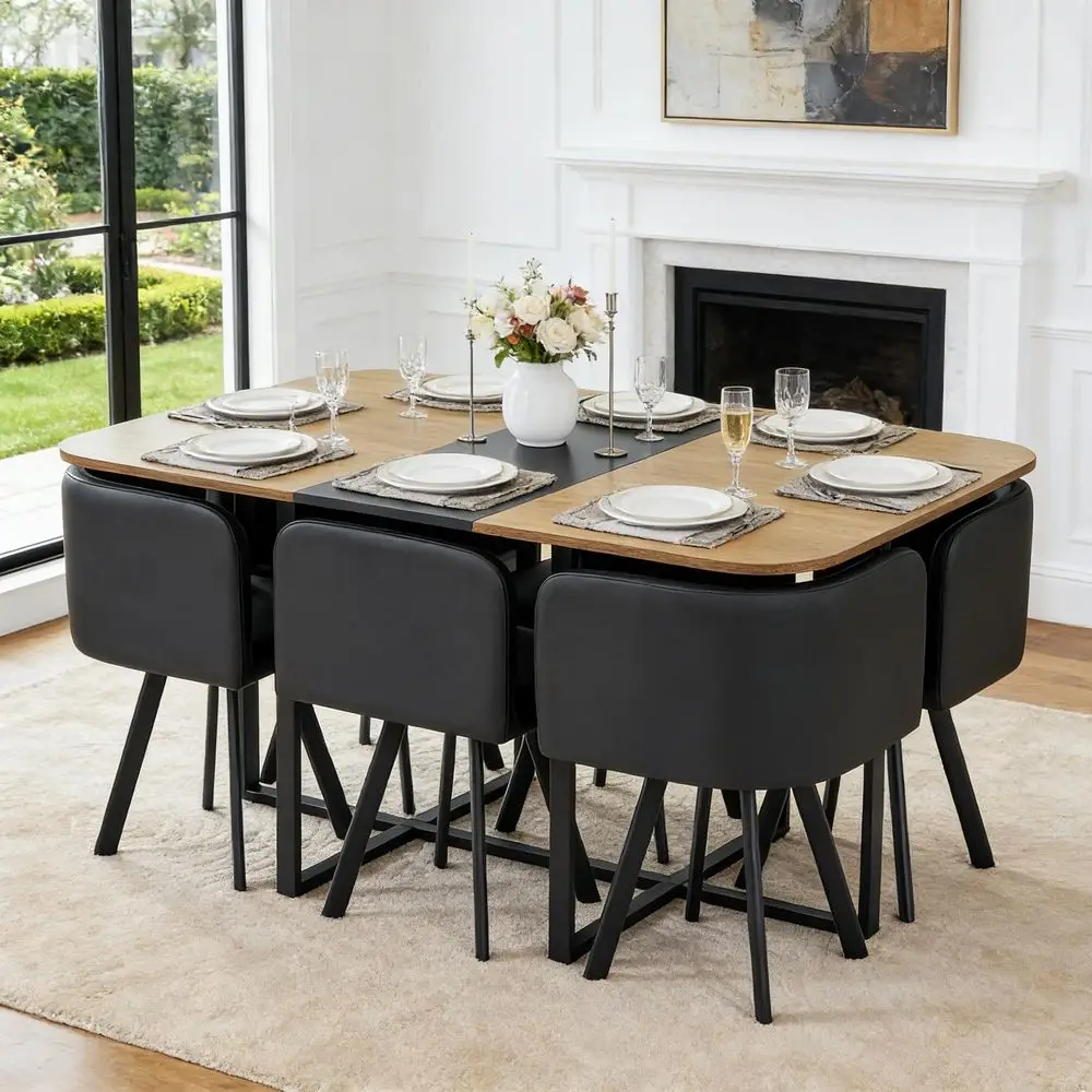 Juego de Mesa de Comedor para 6 Personas, Moderno, con Sillas Acolchadas, Mesa de Cocina de Madera de 59 Pulgadas para Casa, Apartamento, O