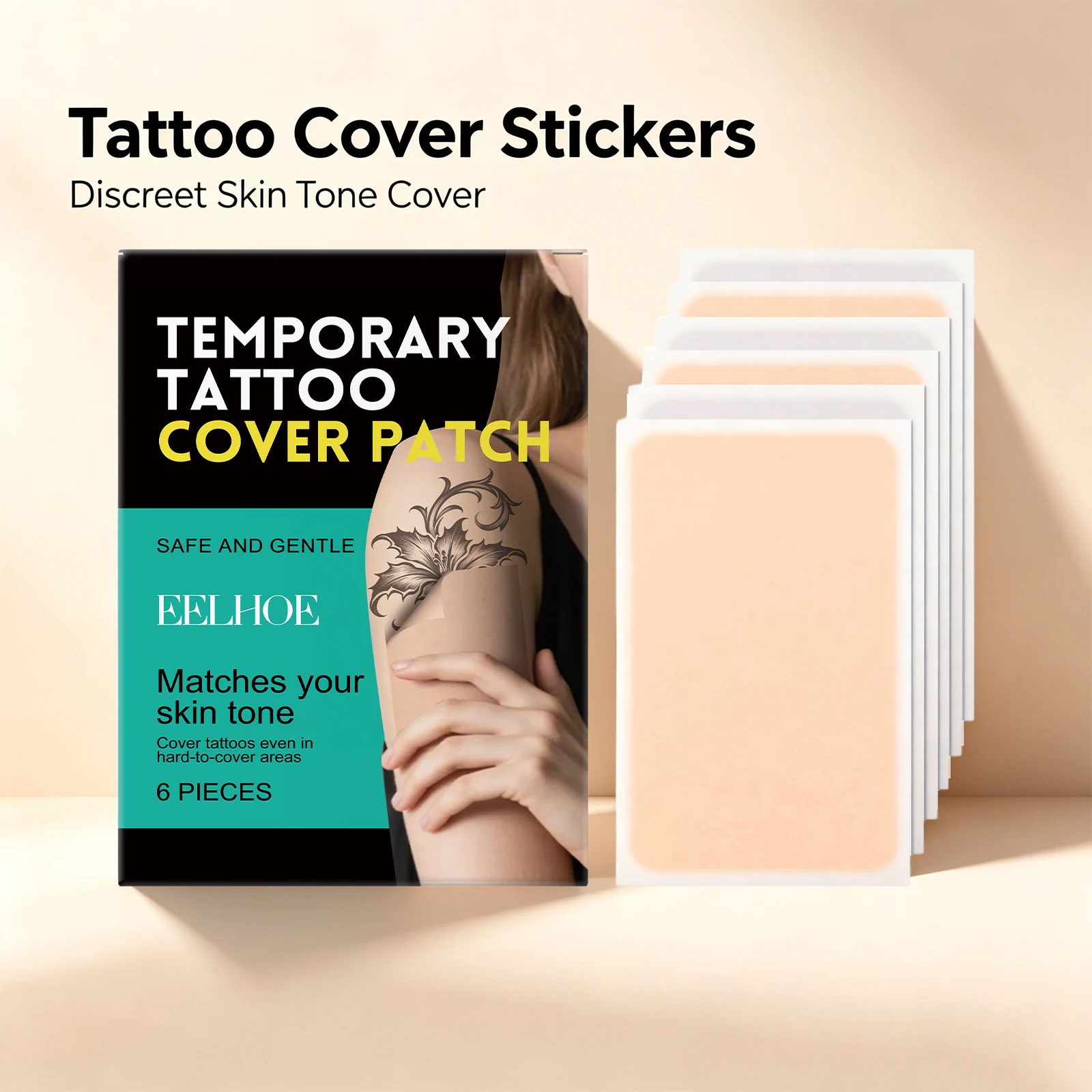 6PCS Tattoo Cover Patches Waterproof Invisible Skin Concealer Stickers Temporary Cover up Tape for Body Birthmark Scar Conceal