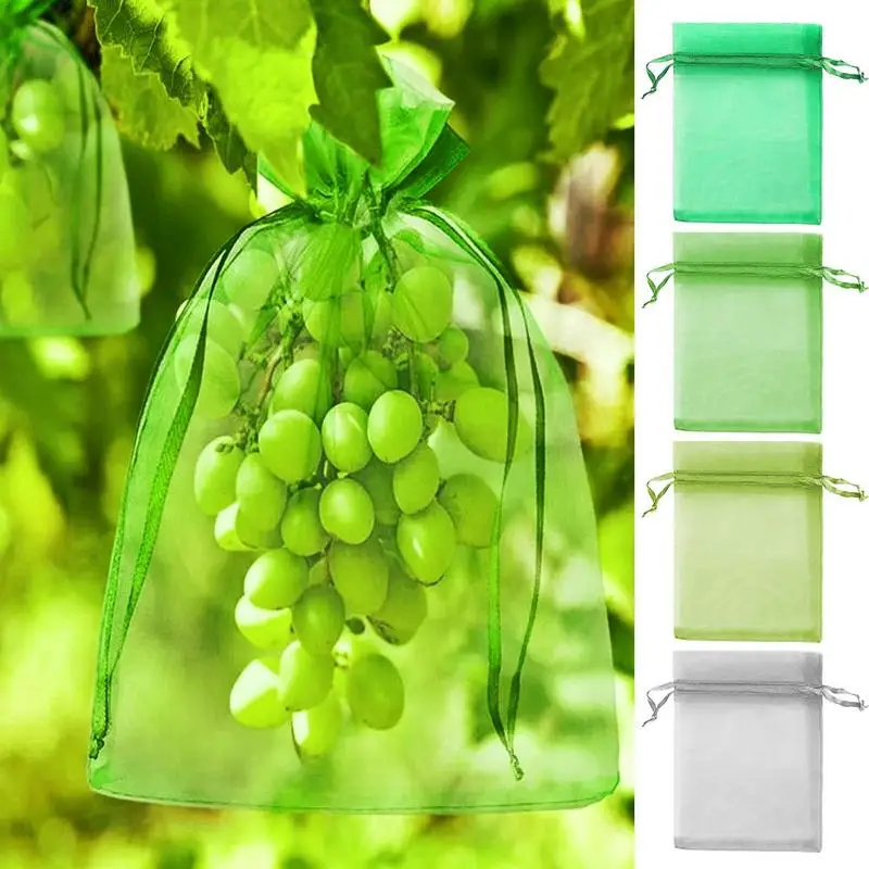 

High Quality Fruit Protective Net Cover With Drawstring 100pcs Fruit Protection Bags Anti-Bird Control Garden Netting Bags