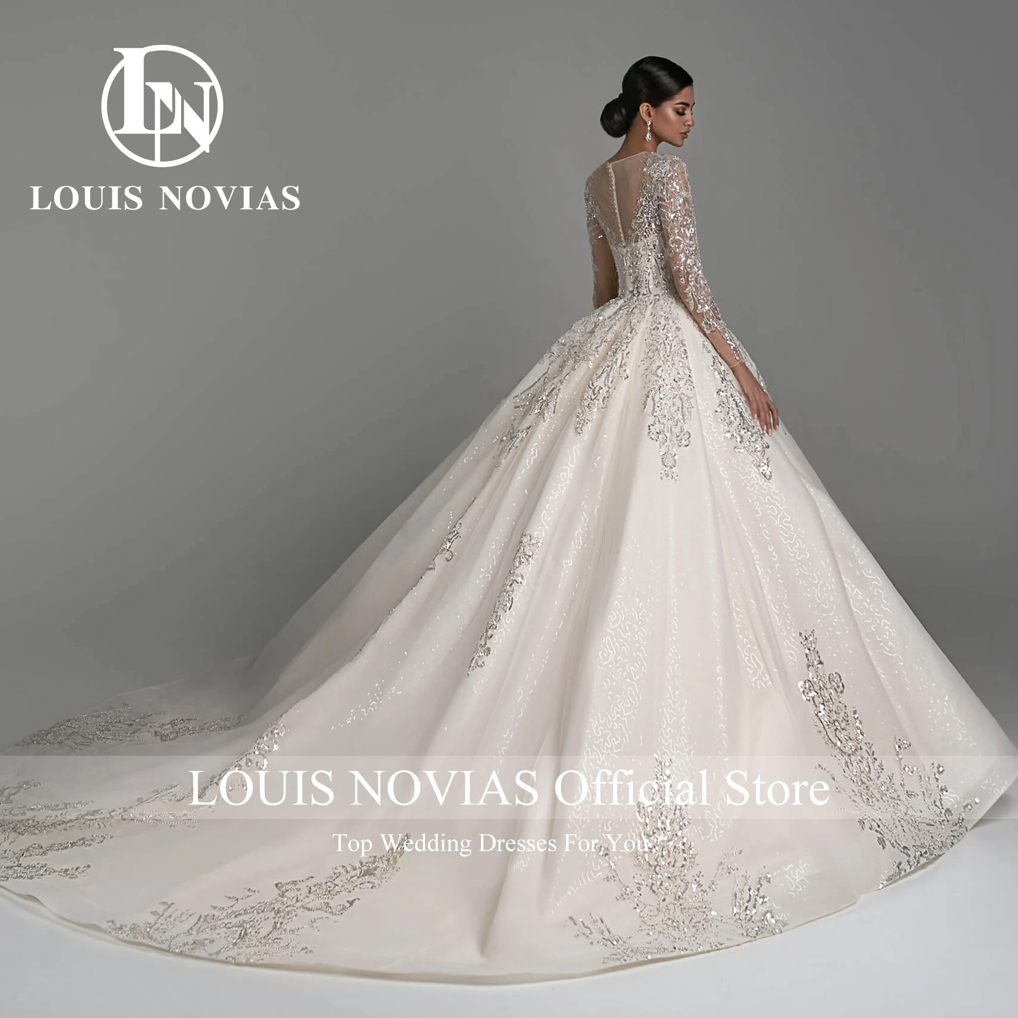 LOUIS NOVIAS Luxury Ball Gown Wedding Dresses 2023 Embroidery Beading Sequined Cathedral Train Wedding Gown Vestidos De Novia