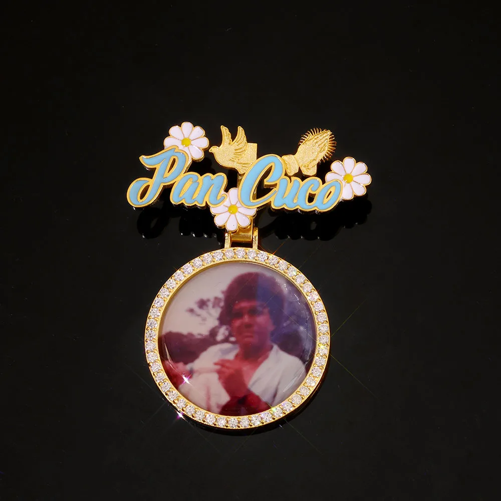 925 VVS 35 مللي متر الرجال النساء الذاكرة مويسانيتي صور قلادة الهيب هوب مجوهرات فضة VVS تخصيص اسم هوك وصورة #3