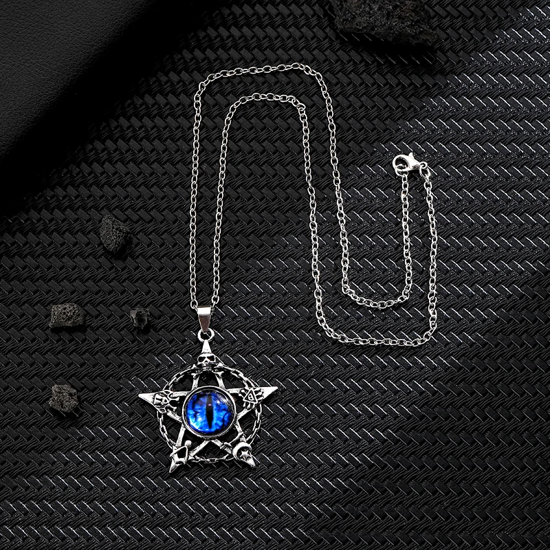 Pentagram shape Devil\'s Eye Pendant Necklace For Men And Women Punk Retro Non Adjustable Metal Collar Trending Jewelry Gifts