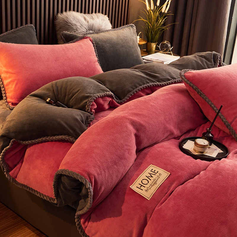 

WASART Warm Coral Fleece Down Duvet Cover 220x240 Soft Plush Couple Quilt Cover Luxury Double Bed Winter Bedding Set King Size