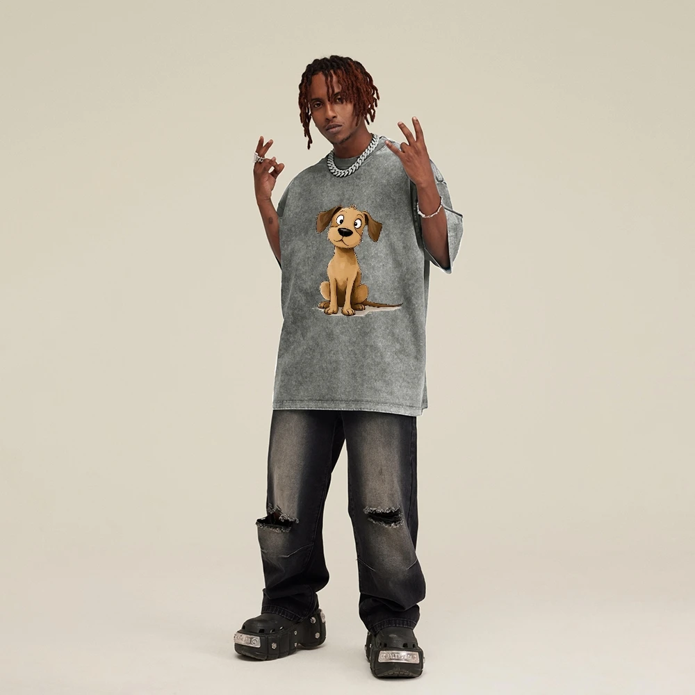 Camiseta Vintage de estilo europeo y americano con estampado desgastado, camiseta holgada de verano Unisex de calle, Top de manga corta versátil y fresco