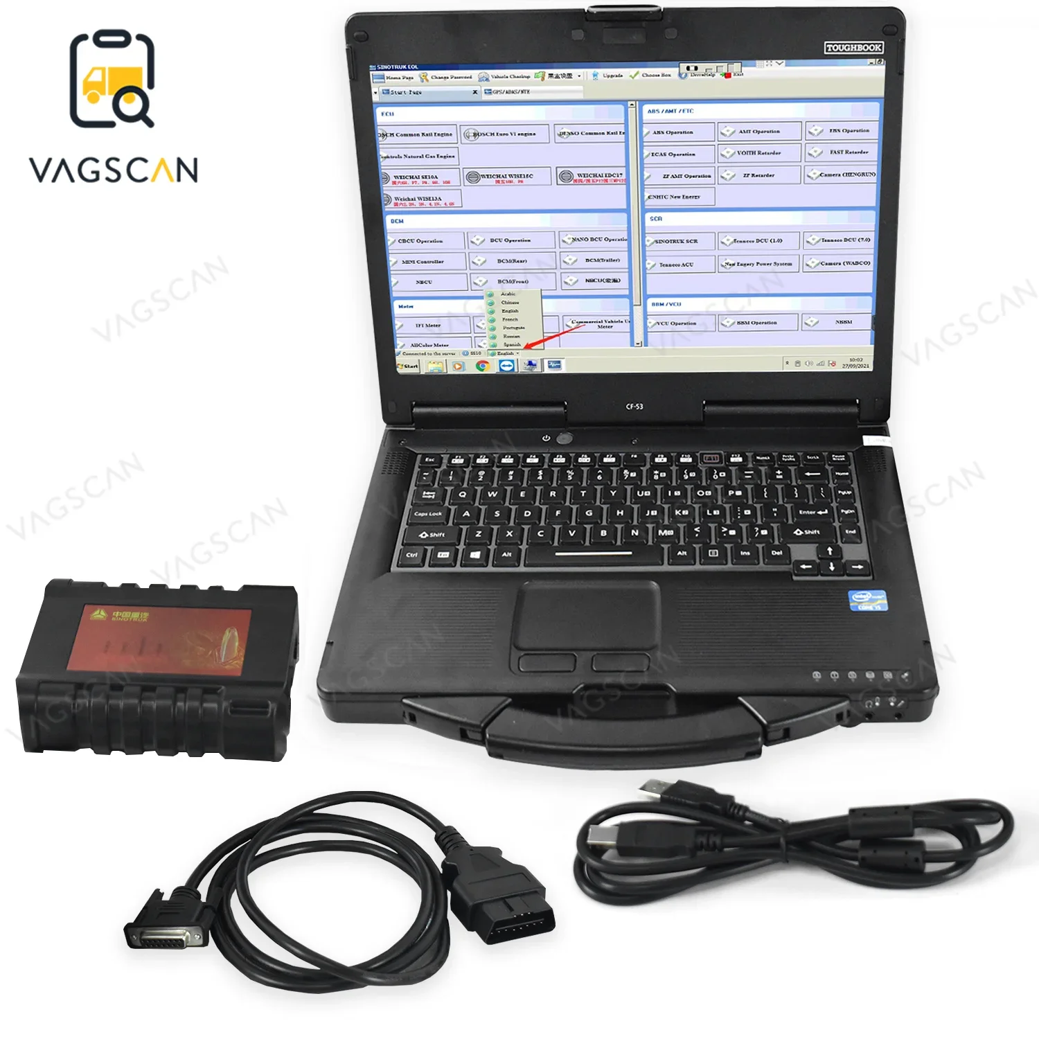 

Heavy Duty For Howo Diagnostic Scanner 6-IN-1 EOL OBD Sinotruck Cnhtc Calibration Engine Detector SHACMAN WeiChai CF53 laptop