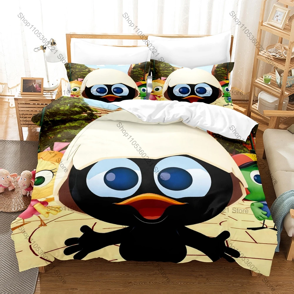 Calimero Classic Cartoon Black Chick Eggshell Hat 3D Print Bedding Set Duvet Cover + 2 Pillowcases Bed Linen For Cartoon Fans