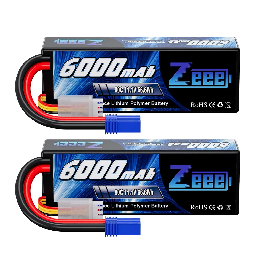 1/2 Stuks Zeee 3S Lipo Batterij 11.1V 80c 6000Mah Hardcase Met Ec5 Plug Voor Rc Auto 'S Rc Hobby Buggy Vrachtwagens Boten Voor Fpv Drones