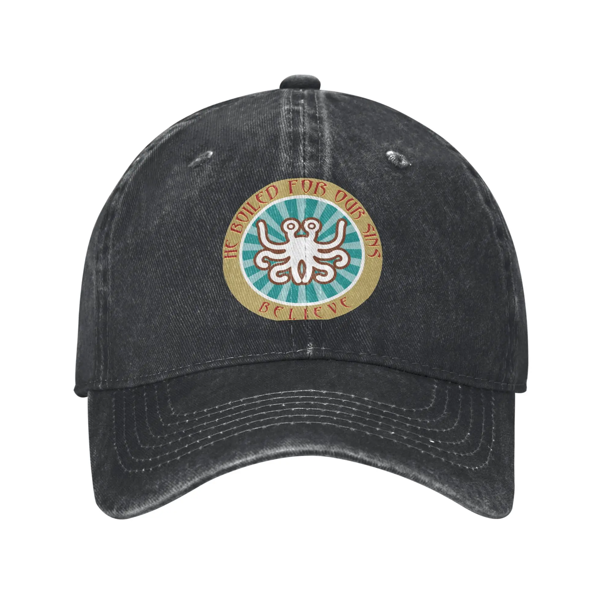 He Boiled for Your Sins Baseball Cap Flying Spaghetti Monsterism FSM Religion Church Distressed Washed Caps Hat Retro  Headwear