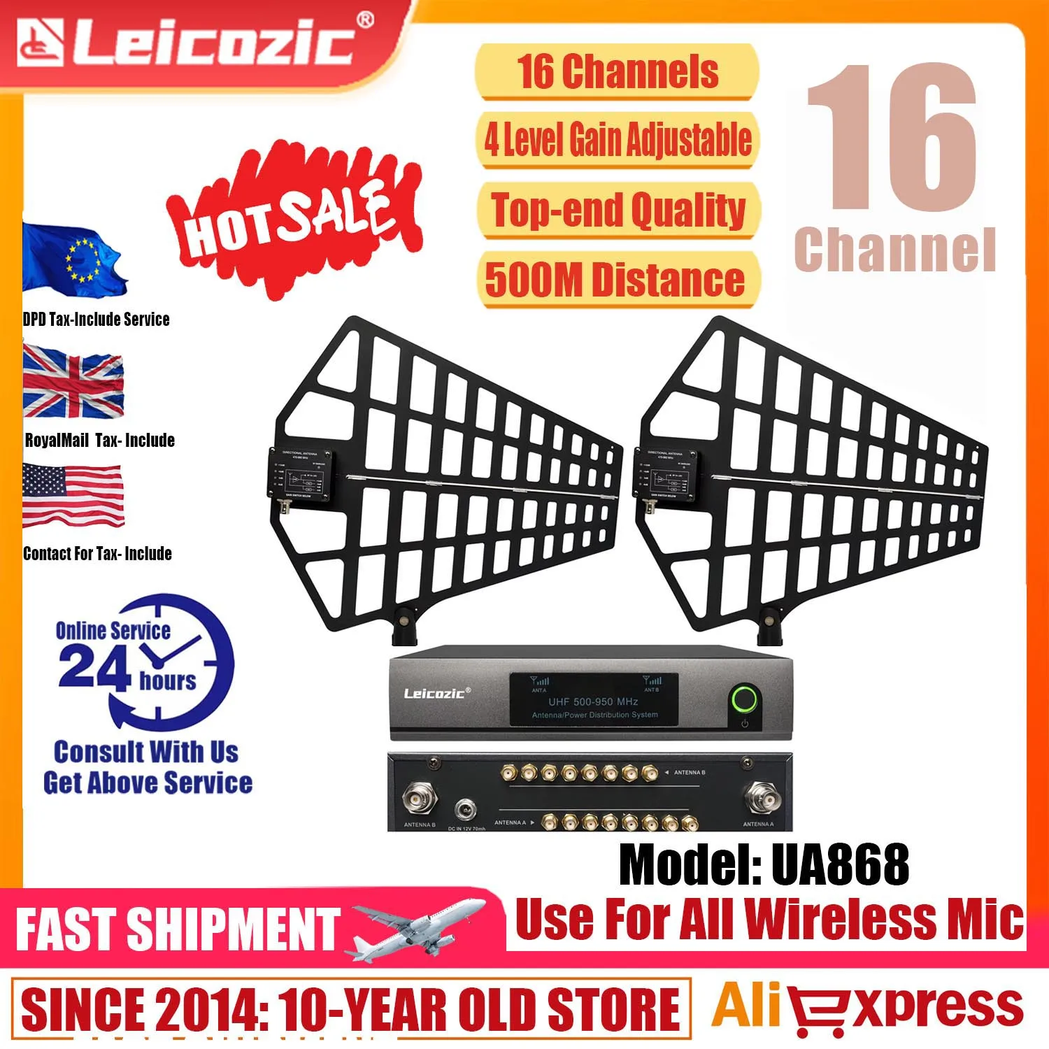 Leicozic-sistema De distribución De antena De 8 canales, divisor UA868, amplificador De señal, 500-950Mhz, Equipos De Audio Pro, instrumento Musical