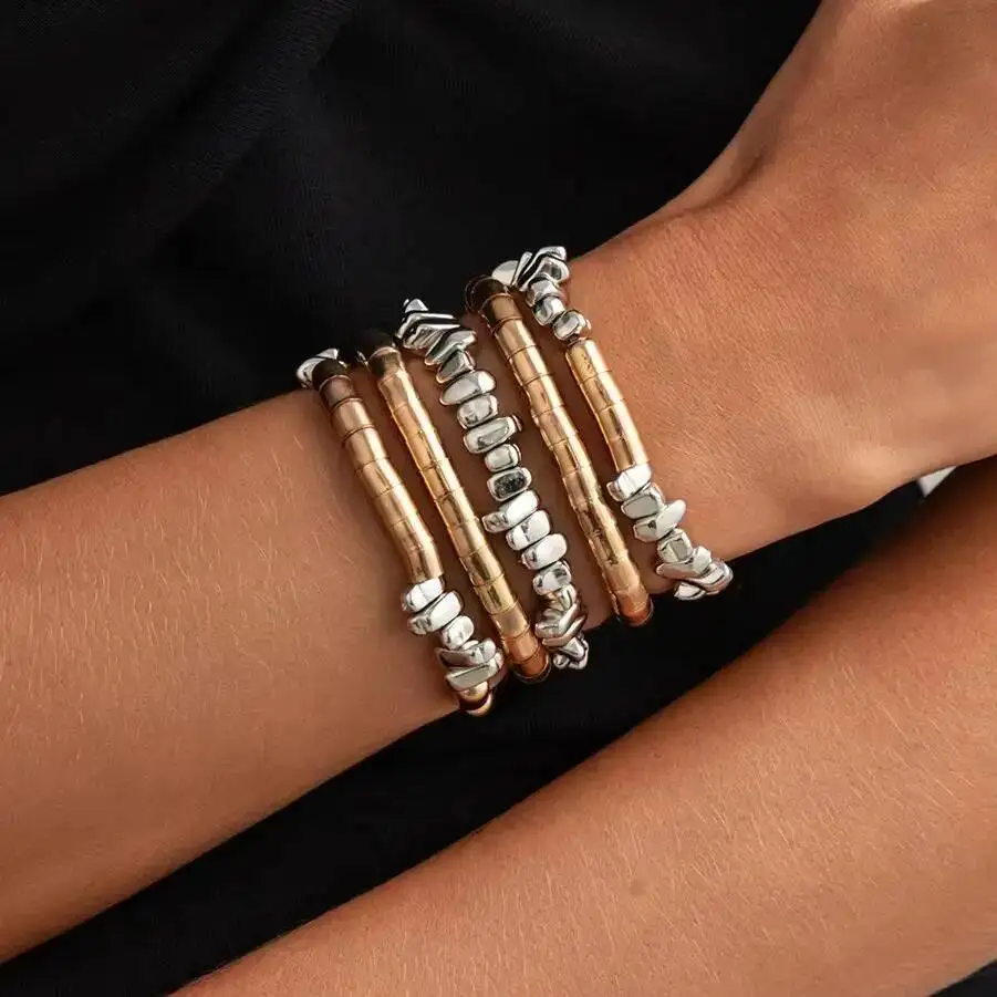 Ingemark 5 Pcs/Set Trendy Creative Wood Beaded Bracelet for Women Classic Unique  Resilient Bracelets Charm Couple Jewelry Gifts