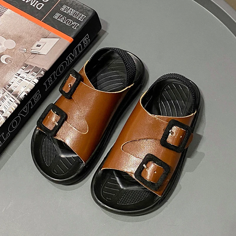 Boys Summer Beach Water Children Sandals Fashion Kids Shoes Outdoor Non-slip Soft Bottom Light Leather Boys Comfortable Slippers