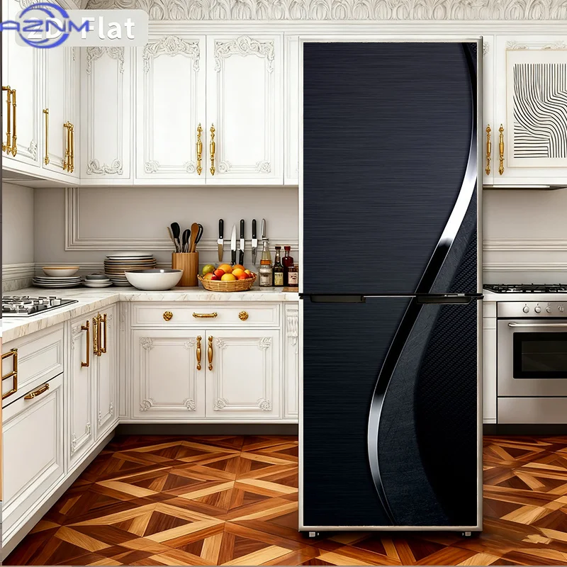 Black Metal Texture Refrigerator Stickers, Kitchen Decor, Self-Adhesive Removable, Fridge Door Wallpaper-Style Decoration, Sui