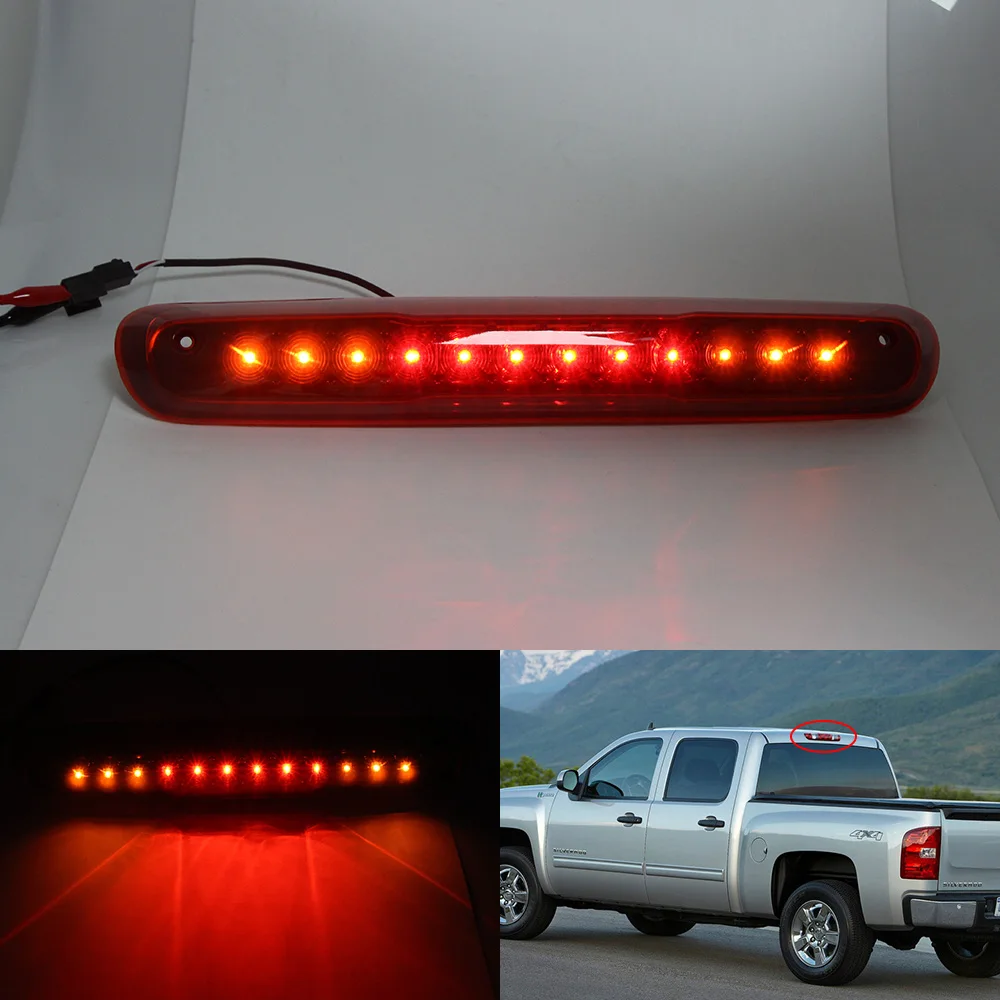 For Chevy Silverado GMC Sierra 1500 2500 3500 HD 2007 to 2013 Center 3D LED Bar Third 3rd Tail Brake Light Stop Cargo Lamp Black