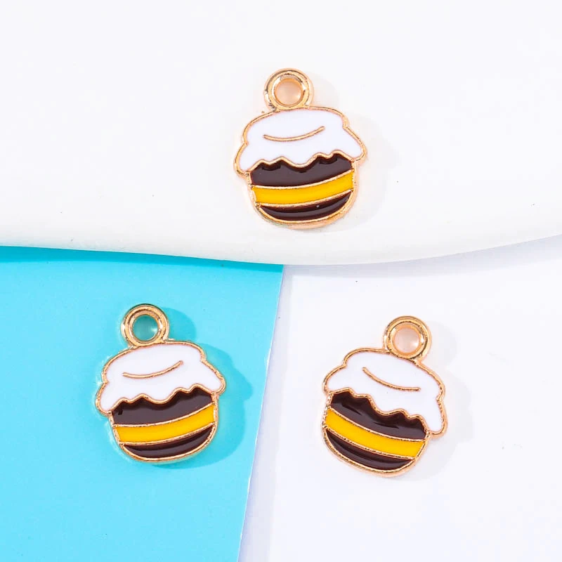 20pcs 11*14mm Yellow Little Bee Honey Jar Cute Pendant DIY Necklace Bracelet Ear Attachment Charm For Jewelry Making Decoration