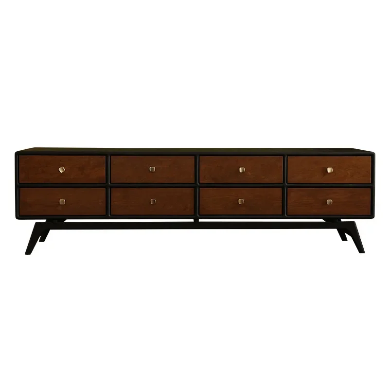

Wind matte black solid wood TV cabinet cherry wood bucket cabinet double color display cabinet simple locker